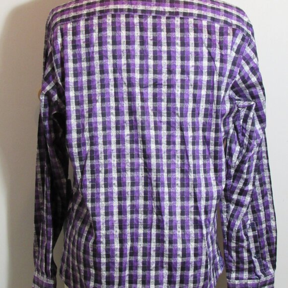 Au Noir Limited Edition Purple Plaid Floral Flip Cuffs Mens Shirt XL or Size 6 - Picture 9 of 12